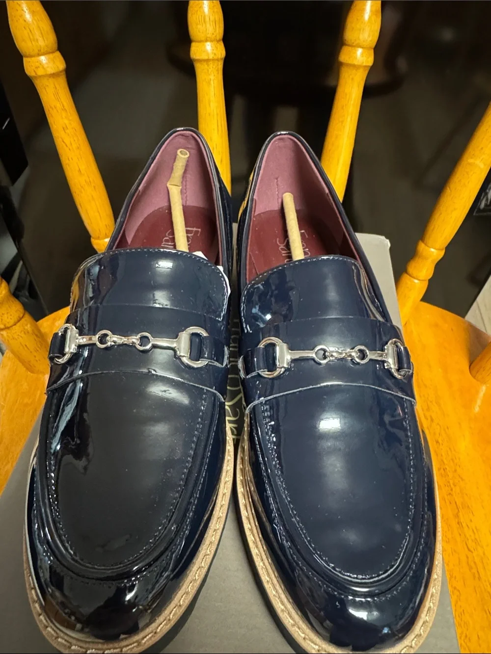 Franco Sarto NWB 7M Black shiny faux leather rubber bottom loafers